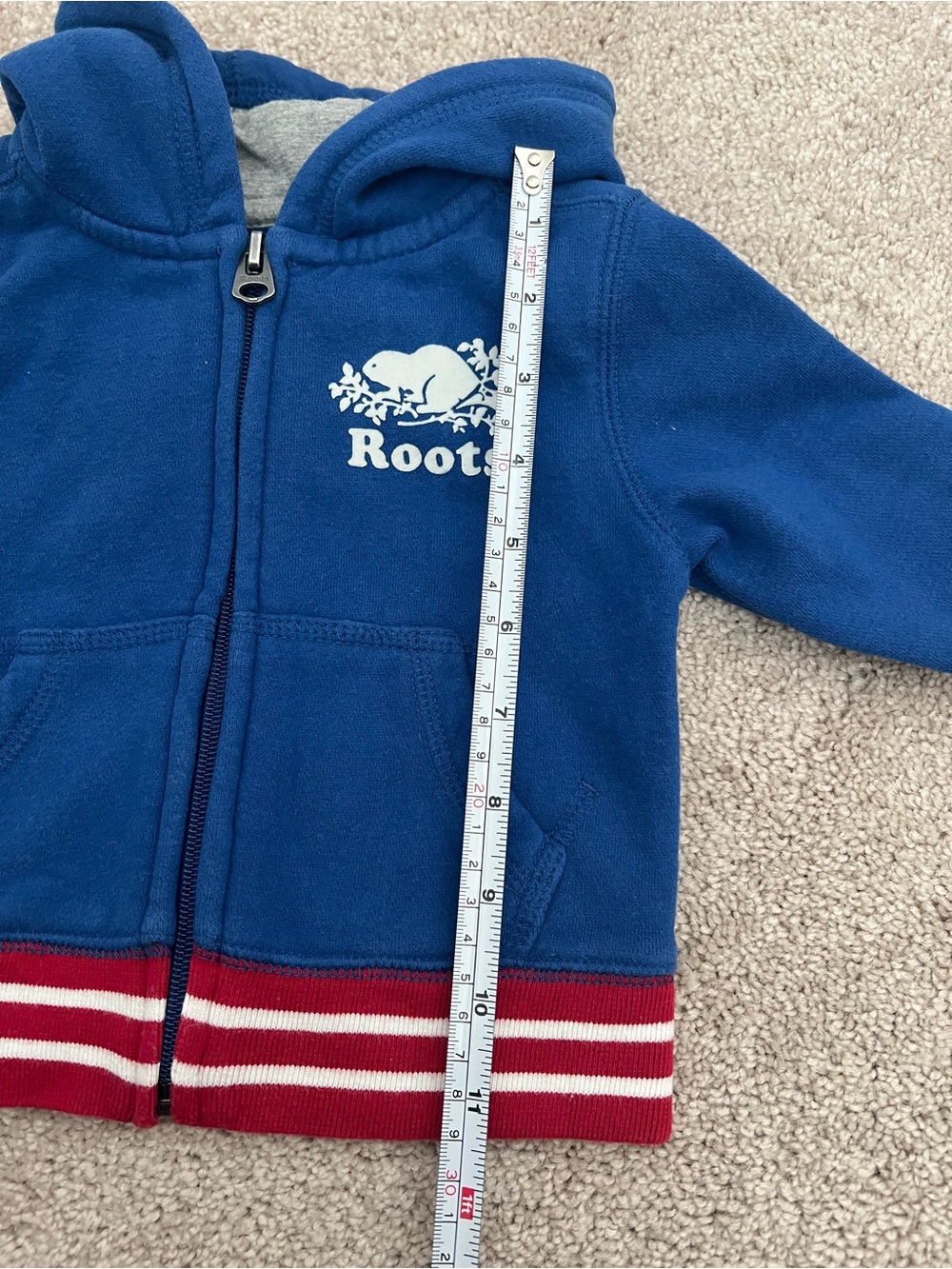 Roots Toddler Soft Blue Zip Hoodie with Red-Striped Trim - Picture 7 of 9